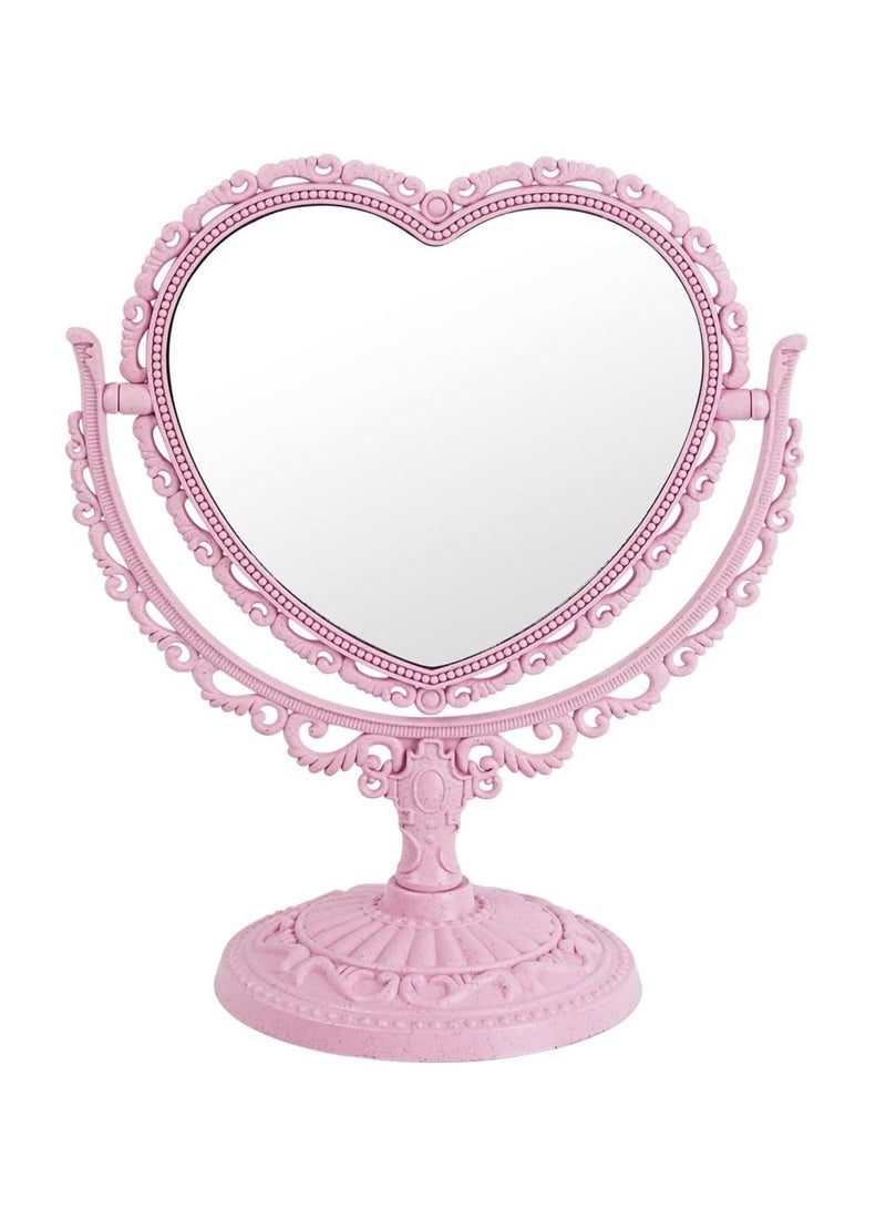 مرآة مكياج على شكل قلب، ذات وجهين، لون وردي - Image 1